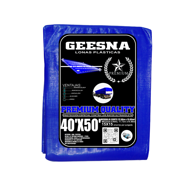 LONA PREMIUM AZUL/GRIS 40X50 FT 220 G 12.00X15.00 MTS GEESNA | 60680